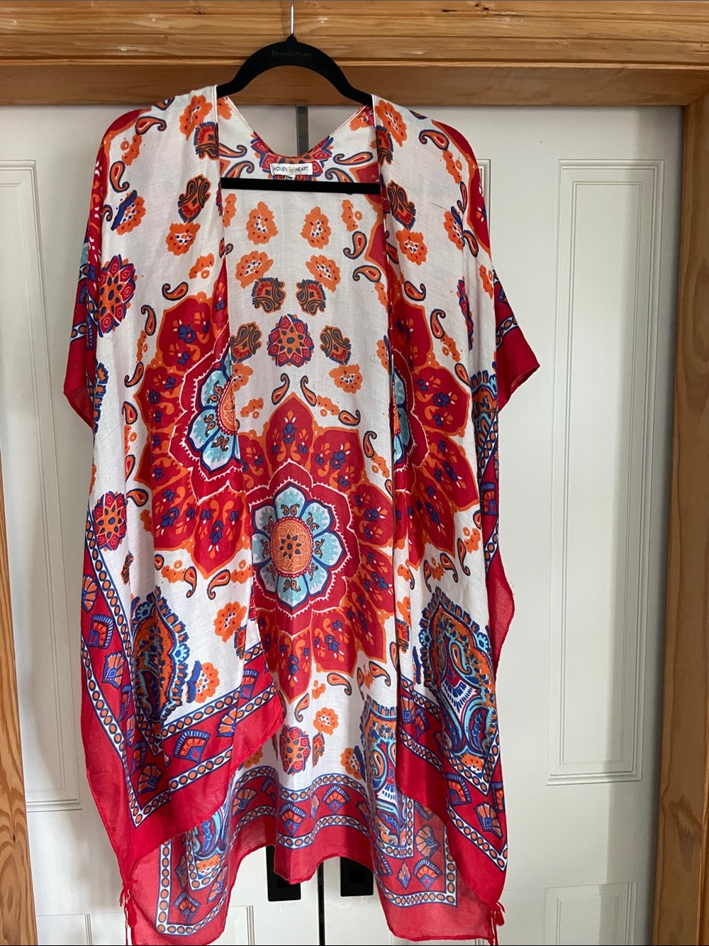 Woven Heart Red, White & Blue Floral Paisley Kimono Cover-Up